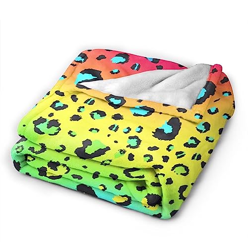 Ultra Soft Flannel Fleece Throw Blanket Neon Rainbow Leopard All Season Warm And Cozy Quilt Blanket For Bed Sofa Couch 50"X40"For Kids #TOP1