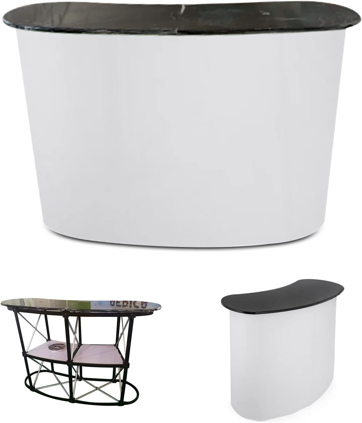 Portable Tradeshow Podium Table Podium Counter Table Stand Display Exhibition Counter Stand with 2 Storage Rack Promotion Retail Exhibition Trade Show Display, 52" x 16" x 35"