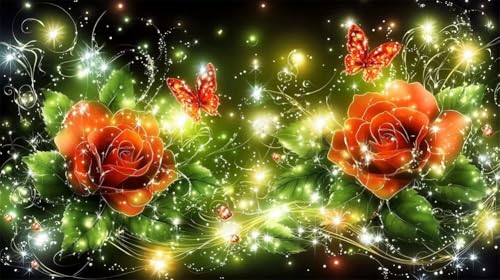 DIY 5D Adultos y principiantes Diamante Pintura Arts Taladro Completo Kits Diamond Painting Mariposa Rosa Roja Imagen Rhinestone Pintura Para Decoración Pared Hogar Taladro Cuadrado 35x60cm AD2601