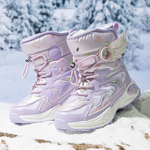 Boys' Girls' Winter Boots With Waterproof Straps Fur Fashionable Lightweight Outdoor Shoes (Little Kids/Big Kid)3