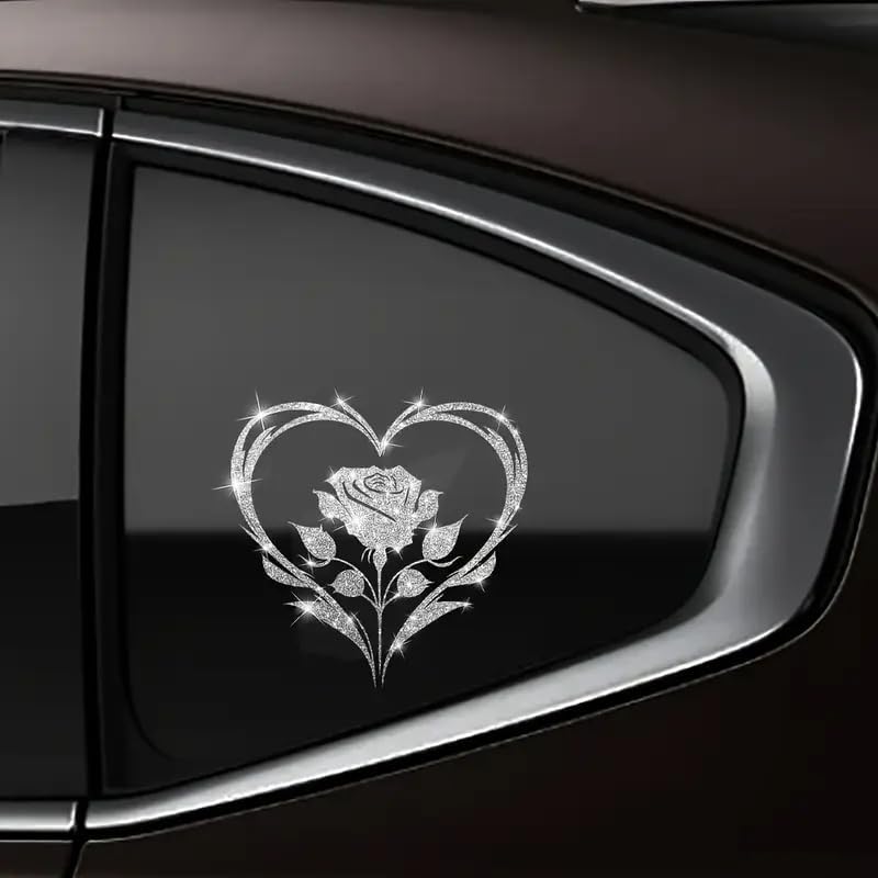 2pcs Sparkling Rose Heart Sunflower Self-Adhesive PVC Rainbow Glittery Decal Sticker for Cars, Laptops, Trucks, Motorcycles Wall Window Luggage Scratch Cover Door Multi-Surface Decor Sticker - Image 6