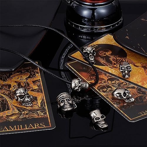 UNICRAFTALE About 16cs 8 Styles Antique Silver Skull Beads Paracord Bead Rope Skull Head Beads Retro Large Hole Metal Beads Outdoor EDC Tool for Bracelets Jewelry Findings Making - Image 2
