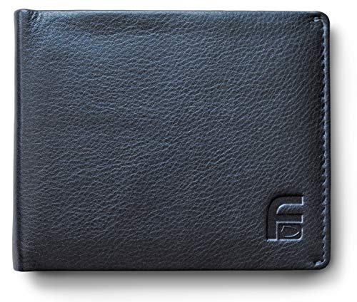 RFID Blocking Men's BiFold Wallet - Genuine Deluxe Black Leather, ID Theft Protection