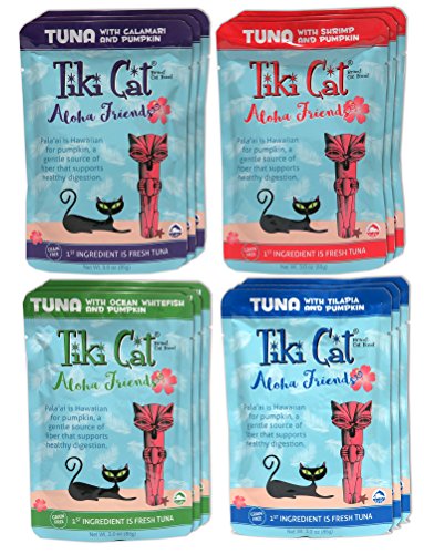 Tiki Cat Aloha Friends Grain Free Wet Cat Food Variety Pack - 4 Flavors - 12 Total Pouches (3 Ounces Each)