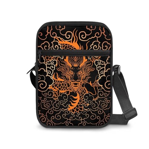 Fashion Messenger Bag for Men Women, Dragon Women'S Lightweight Wallet Purse Zip Design Anti Theft Cell Phone Purse for Travel School Dating