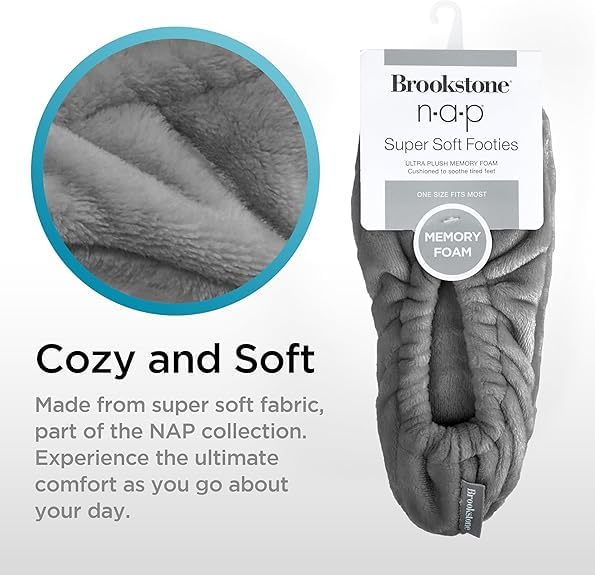 Image of Brookstone Plush Footies - Memory Foam Slippers with Ultra-Soft Sherpa, Non-Skid Sole, One-Size-Fits-Most, Machine Washable for Women, Stocking Stuffers and Christmas Gifts