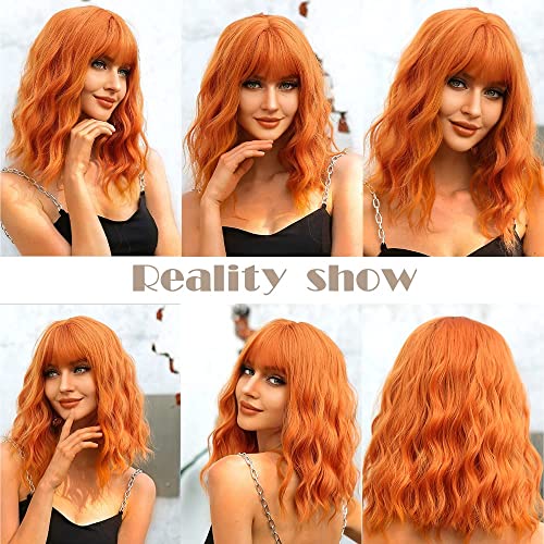 Allbell Ginger Curly Wigs For Women Short Orange Wigs With Bangs Natural Looking Cosplay Synthetic Hair #TOP4