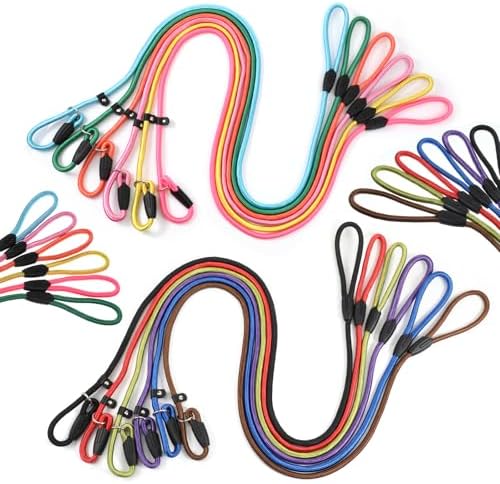 KongTiva 12 Pcs Premium Slip Leads Dog Leash, 5FT Heavy Duty Rope Leash Strong Nylon Dog Training Leashes with Non-Slip Buckle for Daily Walking & Puppy Training(12 Colors, 3/8")