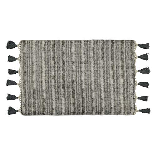 My Swanky Home Elegant Linear Black Gray Area Rug | 2X3 Tassel Casual Striped Cotton #TOP26