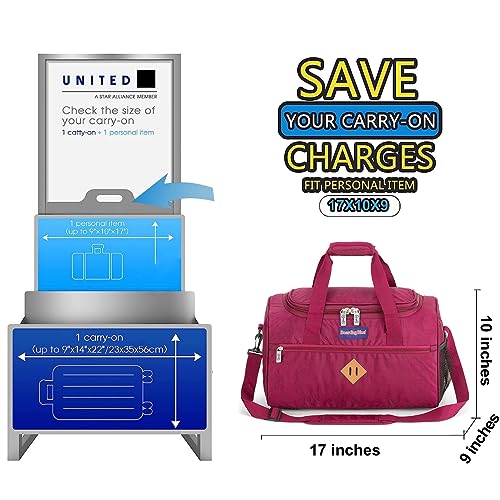 17X10X9 Inches United Airlines Personal Item Under Seat Duffel bag Suitable for Major Airlines including United, Spirit, Jetblue, Frontier, and American - Duffel Bag Design (Purple)3
