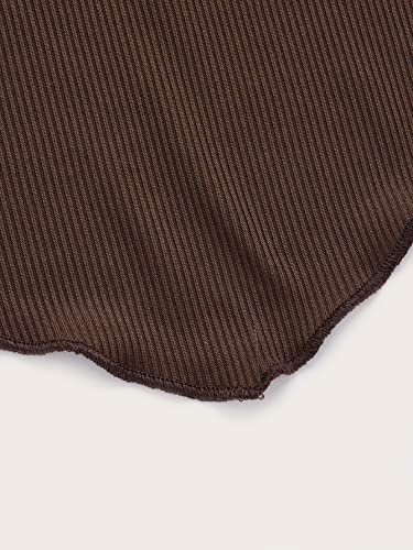 Mulheres Topo do cabresto Sólido Manga Babado (Color : Chocolate Brown, Size : X-Small)