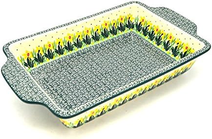 Polish Pottery Baker - Rectangular with Tab Handles - 7 cups - Daffodil
