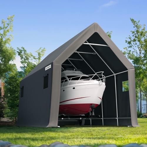 KING BIRD Heavy Duty 10X20FT RV Carport - 10.8FT Ultra High Peak Storage Shed Shelter for Trucks/SUVs with Roof Racks, Boats. Outdoor Anti-Snow Car Canopy with Ventilation Windows -Dark Gray