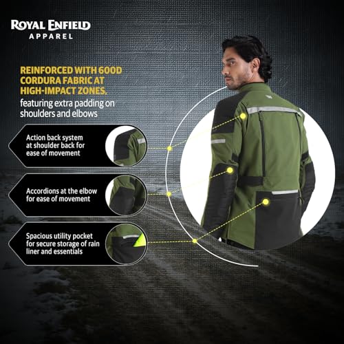 Image of Royal Enfield Nirvik V3 Riding Jacket | Protection: RE Ergo Pro Tech CE Level 2 at Shoulders & Elbows | Norman Tech CE Level 2 back protector, & XY CE Level 1 chest protectors | OLIVE 3XL