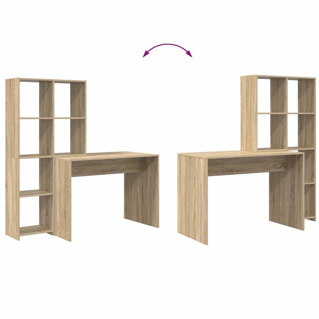 Scrivania in rovere Sonoma, 138,5 x 55 x 143 cm, 4 ripiani, spazio e ripiano, ergonomica per home office, ufficio, studio, gaming, PC e laptop