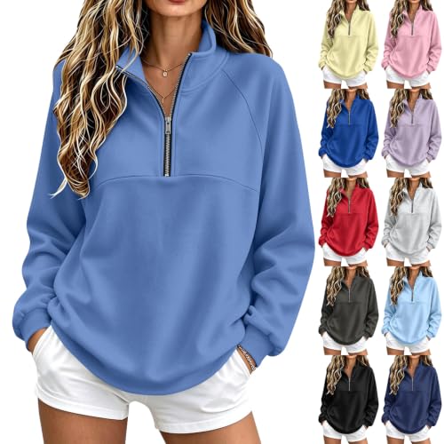 Womens Quarter Zip Pullover Fleece Athletic Mock Neck Oversized Sweatshirt - image 1