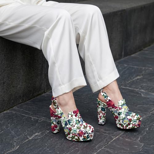 Image of Women's High Heel Loafers Platform Pumps Round Toe Heels Chunky Heel Pumps Stylish Comfortable 4.8 Inch Slingback Heels