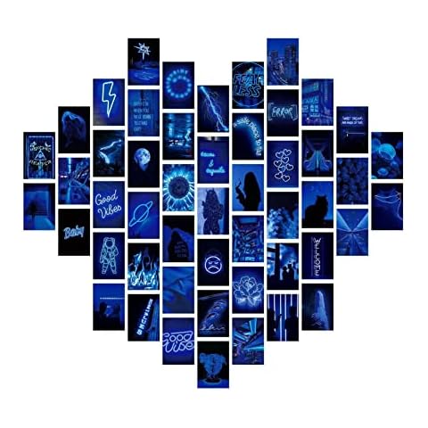 runnerequipment Wall Collage Kit Aesthetic Pictures | Aesthetic Pictures for Wall Decor | Blue Neon Light Pictures for Photo Collection, Creative Room Decor for Teen Girls Cover
