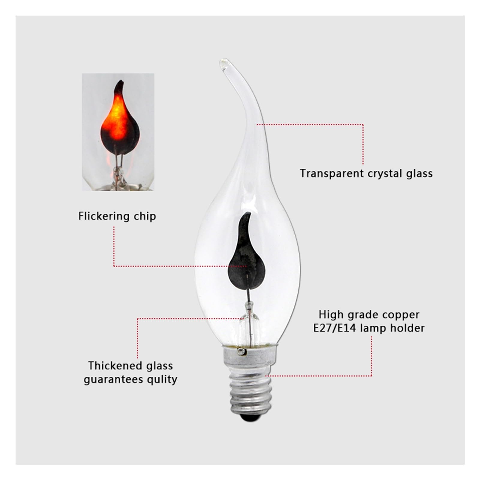 JrEam Lot de 30 Ampoules LED rétro E27/E14, 3 W, 220 V/230 V CA, Effet Flamme/Bougie.(E14 Tip)