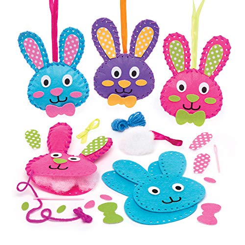 Baker Ross AW137 Bunny Sewing Kits (Pack of 3) Easter Crafts for Kids to Make and display