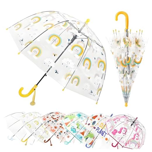 MRTLLOA Kids Rainbow Clear Bubble Umbrella, Toddler Grip Curved Handle Stick Rain Umbrella(Rainbow)