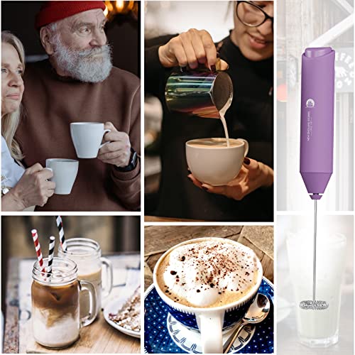 Powerful Milk Frother Handheld Foam Maker, Mini Whisk Drink Mixer for Coffee, Cappuccino, Latte, Matcha, Hot Chocolate, No Stand, Light Purple - Thumbnail 7