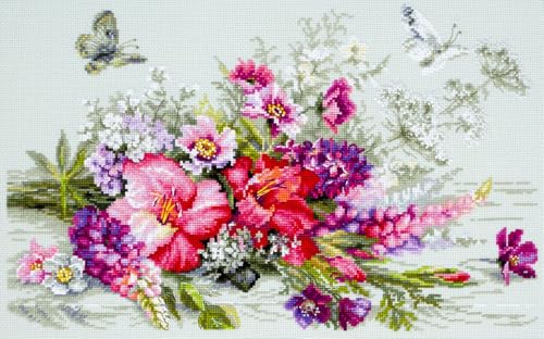 Kit broderie au point de croix bouquet de campagne idée cadeau