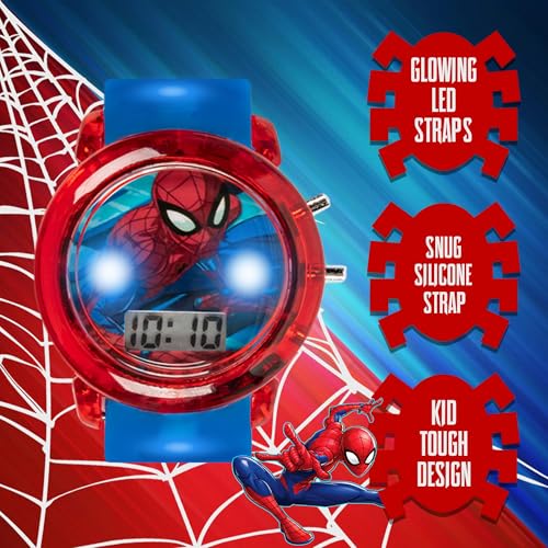 marvel spider-man kids39 lcd watch  flashing led bullet band digital time display red amp blue design durable plastic case adjustable silicone strap  fits wrists 5534 to 834