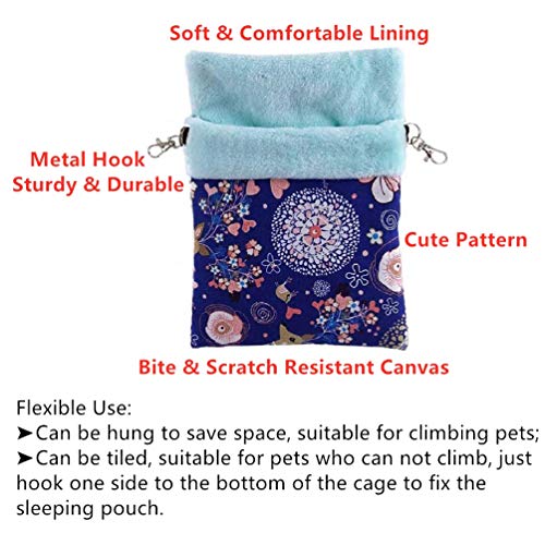 Image of Litewoo Sugar Glider Sleeping Pouch Bag Hanging Nest for Small Pet, M, Blue | High-density canvas exterior, soft wool interior, machine washable bag for small animals /squirrels /marmosets /rats /hamsters