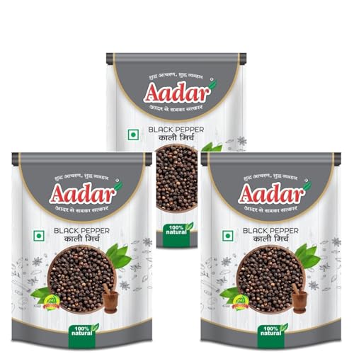 Image of AADAR Whole Black Pepper 100gm + 50g (Kali Mirch) Pouch Pack of 3 (150gm)