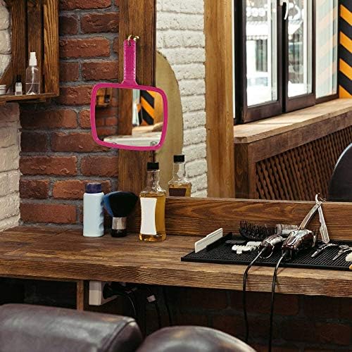 TRIXES Hand Mirror  Salon Hairdresser Hand Held Mirror  for Hairdressing and Beauty  for Professional Barbers and Hairdressers  Pink  Wide Angle  20 x 17.5cm