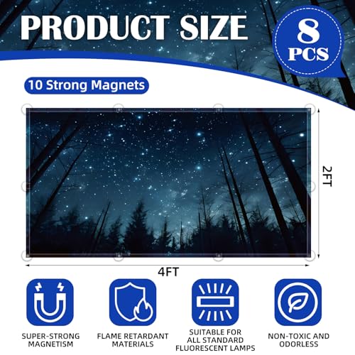 Image of ANGSYLTH 8 Pcs Fluorescent Light Covers - 4 x 2 Feet Covers for Ceiling Lights, 8 x 10 Magnetic Light Filters for Classroom, Office, Hospitals (Forests & Starry Sky-2)