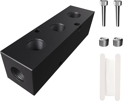 1/4" colector de compresor de aire en línea NPT, divisor de manguera de línea 3 vías 5 puertos Colector neumático bloque de distribución de aire con