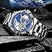 GLENAW Automatic Watches for Men, Blue Rotating Little Earth Blue Dial Men's Tourillon Mechanical Watch Luminous Hands, 3atm Waterproof Steel Strap Stopwatch (8988-Silver Case)