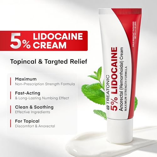 Image of Treatonic 5% Lidocaine Numbing Cream: Lidocaine Cream for Pain Relief, Itching, Burning, Soreness, Hemorrhoid - Maximum Strength Topical Numb - Fast Acting & Long Lasting Numbing - 4.2 oz