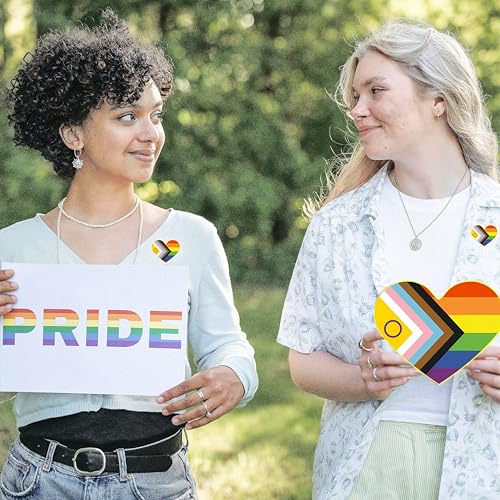 Image of 25 /50 /100 /200 pieces heart new Progress Pride Pins LGBTQ Inclusive Progressive rainbow pride flag Lapel Pin for Clothes backpack hat Decoration Souvenir gift badge bulk
