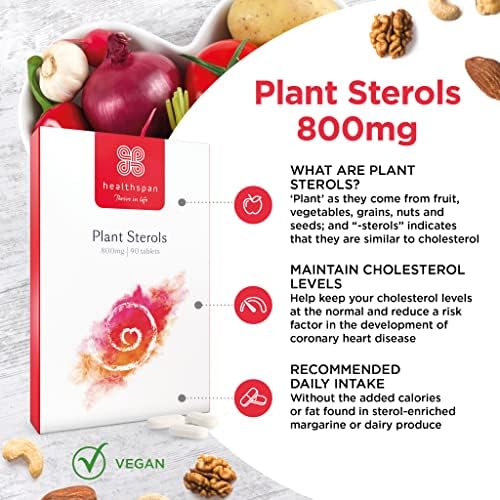 Healthspan Plant Sterols 800mg (90 Tablets) | Maintain & Lower Cholesterol Levels | Blocks Absorpton of Dietary Cholesterol | Reduce The Risk of Coronary Heart Disease | Low in Calories | Vegan