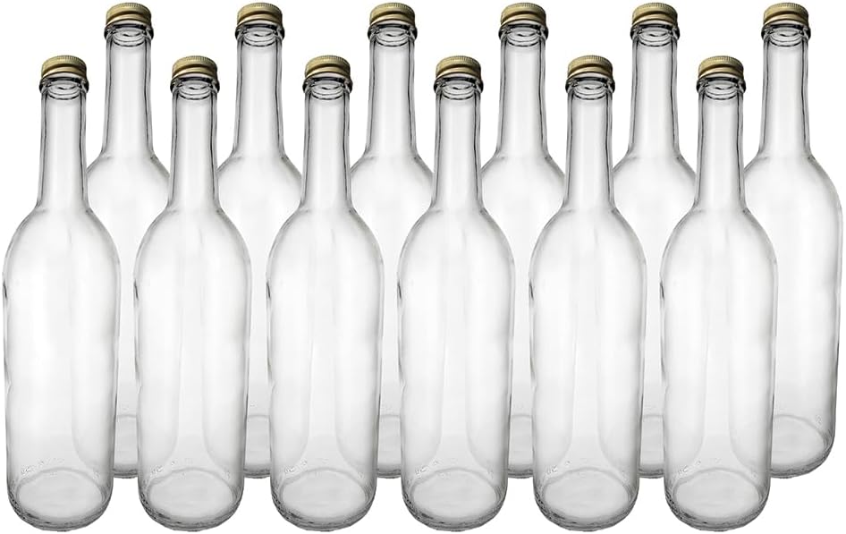 Home Brew Ohio 750ml Clear Screw Cap Wine Bottles w/28mm Gold Metal Screw Caps