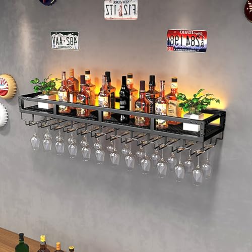 Porte-verres à vin suspendu réglable et support bouteilles étagère plafond noir