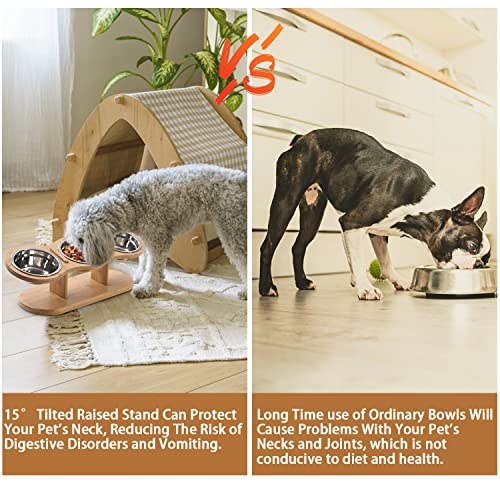 Cilxgqln Elevated Cat Bowls Raised Cat Food Bowls, 15° Tilted Pet Bowls For Cats Puppy Small Dogs, Raised Dog Bowl Stand Feeder Adjustable Dog Cat Food Water Bowls Stand With 3 Stainless Steel Bowls #TOP3
