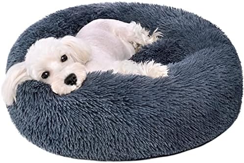 Calming Dog Bed for Small Dogs, Comfort Donut Dog Beds for Medium Large Dogs, Soft Anti-Anxiety Pet Bed for Dogs & Cats, Washable Fluffy Faux Fur Dog Cat Round Bed, Cute Puppy Cushion Bed