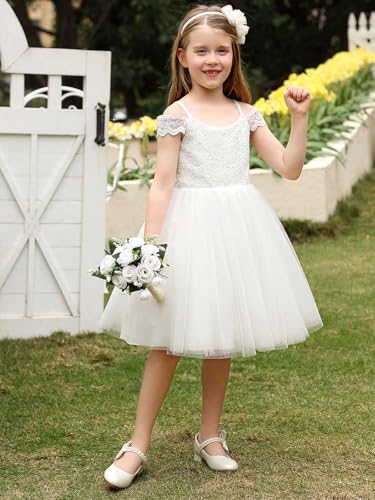 ABAO SISTER White Floral Lace Tulle Cold Shoulder Spaghetti Straps Short Dresses for Girls3