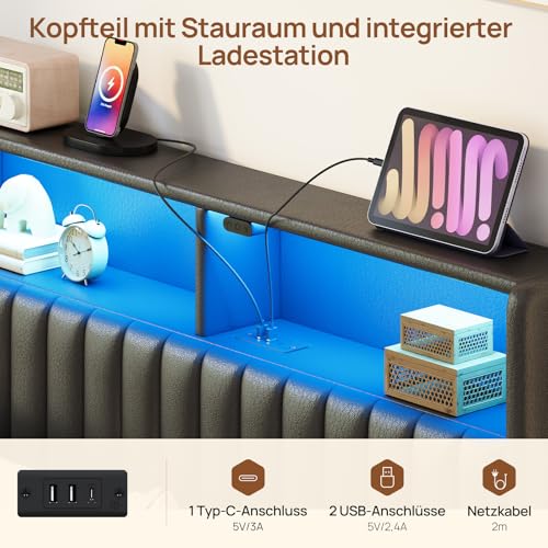 Seventable Metallbett 140x200 cm mit LED-Beleuchtung, inkl. Lattenrost, Schwebendes Design, Stabil & Robust, Einfache Montage, Schwarz – Ohne Matratze – Bild 5