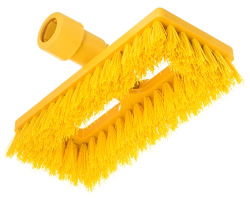 Image of SPARTA 363883103 Plastic Block Swivel Scrub Brush, Polyester Bristles, 1 inch Bristle Trim, 8 inch Length x 3-1 /2 inch Width, Yellow /White
