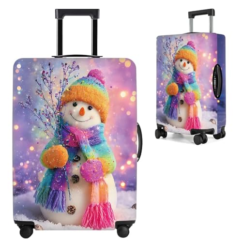Image of Colorful Snowman Luggage Cover - Christmas Suitcase Protector, Stretchable Waterproof Travel Luggage Sleeve,S