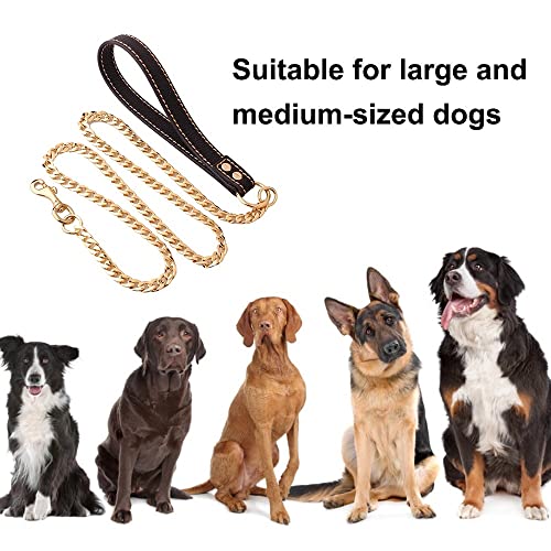 Hundeleine Kette, 1,3m/4ft Metall Hunde Übungsleine, Trainingsleine mit PU-Leder Griffe für Kleine Mittlere Große Schwere Hunde