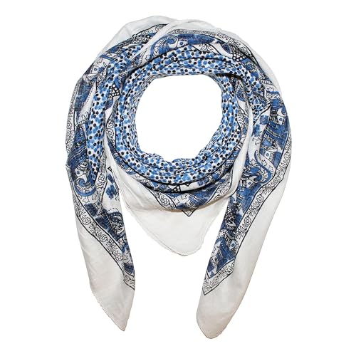 Freak Scene Echarpe en coton - éléphant blanc - bleu-noir - tissu carré