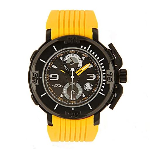 Relojes Calgary New Mugello. Reloj Deportivo para Hombre, Correa de Caucho Amarillo, Esfera Color Negro