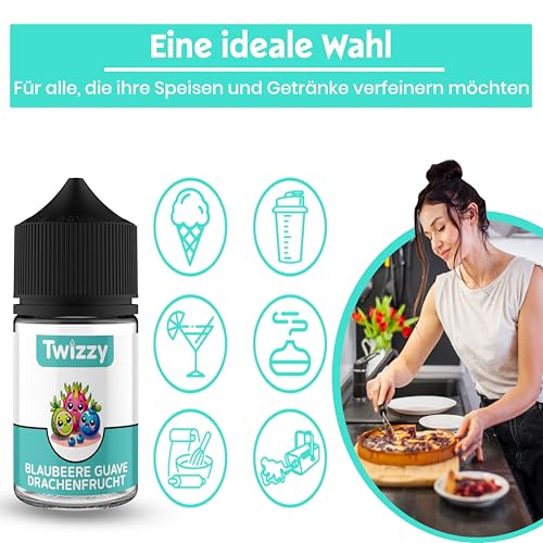 Twizzy Blaubeere Guave Drachenfrucht Lebensmittelaroma -60ml- Intensives Aroma – Ideal zum Backen, in Lebensmitteln & Getränken, auch für Vernebler, Nebelmaschinen, uvm.