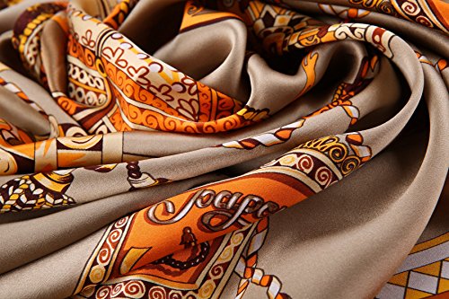 Grace Scarves 100% Silk Scarf, Extra-Large, Regal Horse And Carriage, Orange, 42 X 42 Inches #TOP2